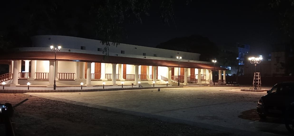 Horse Court heritage building under accent lighting